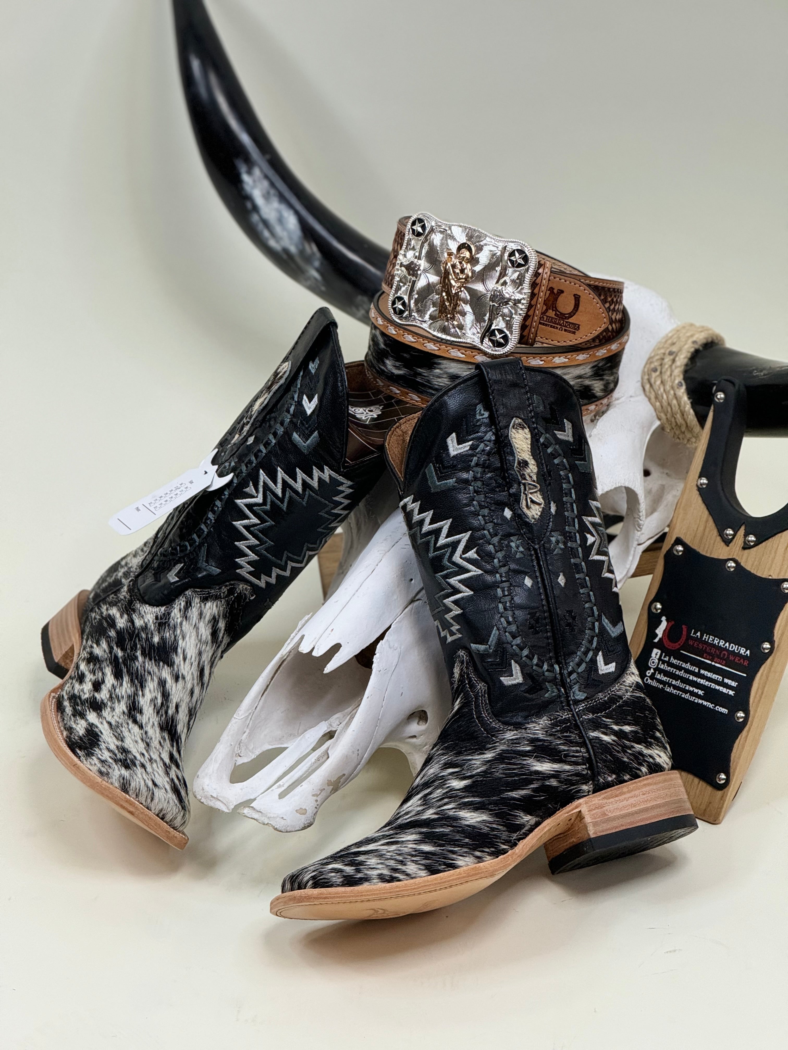 RANCHERS MEN COWHIDE BLACK&WHITE NG BLACK CHEROKEE BOOT EVERY PAIR IS UNIQUE!