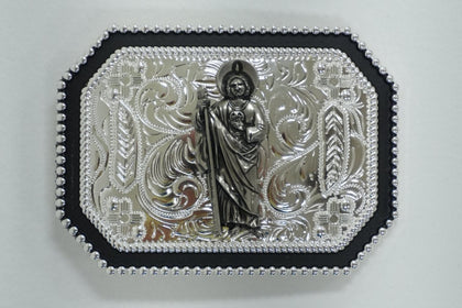 SILVER AND BLACK SAN JUDAS SQUARE BUCKLE