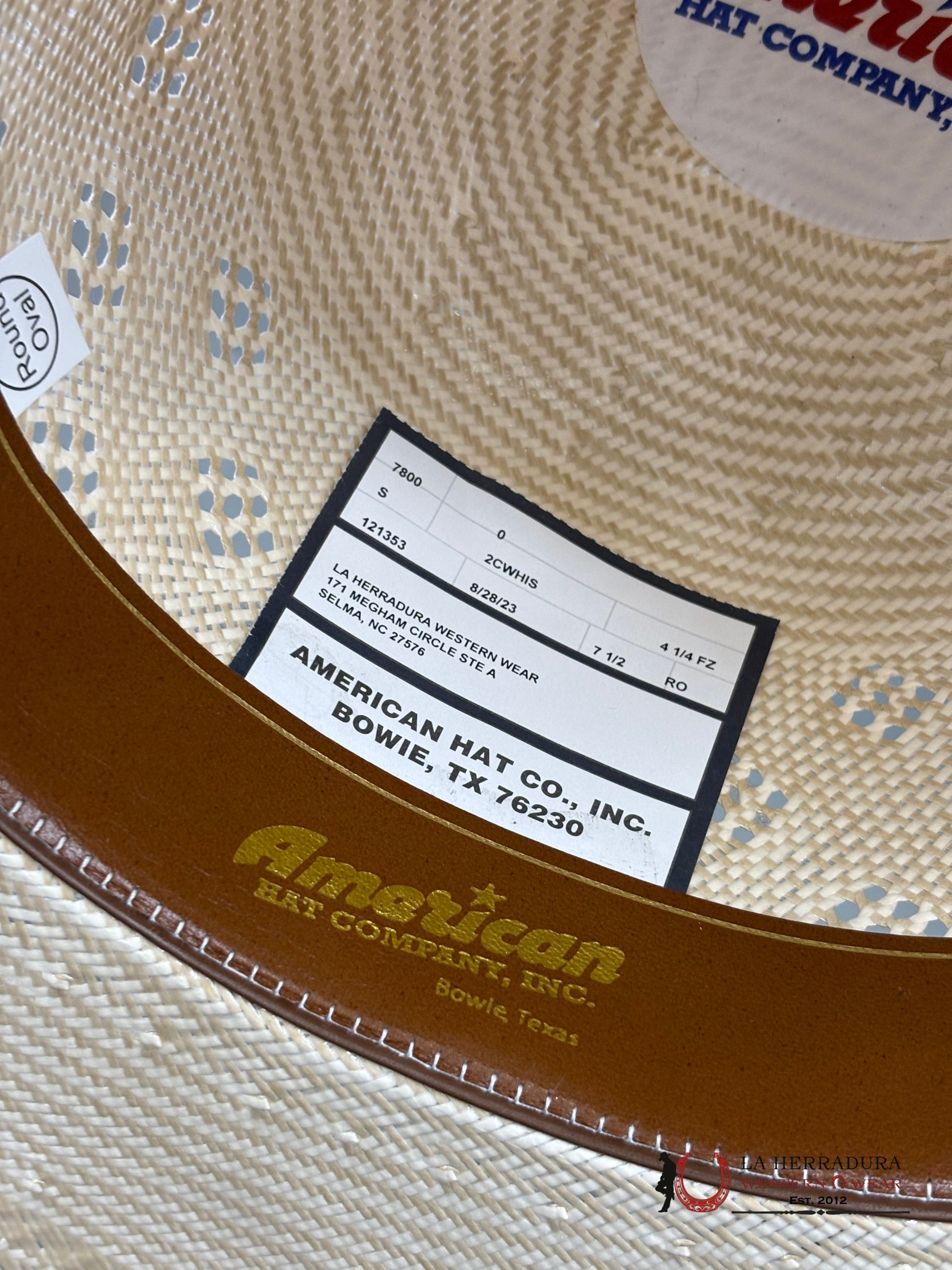 American Hat Open Crown Straw Style 7800 Tejana