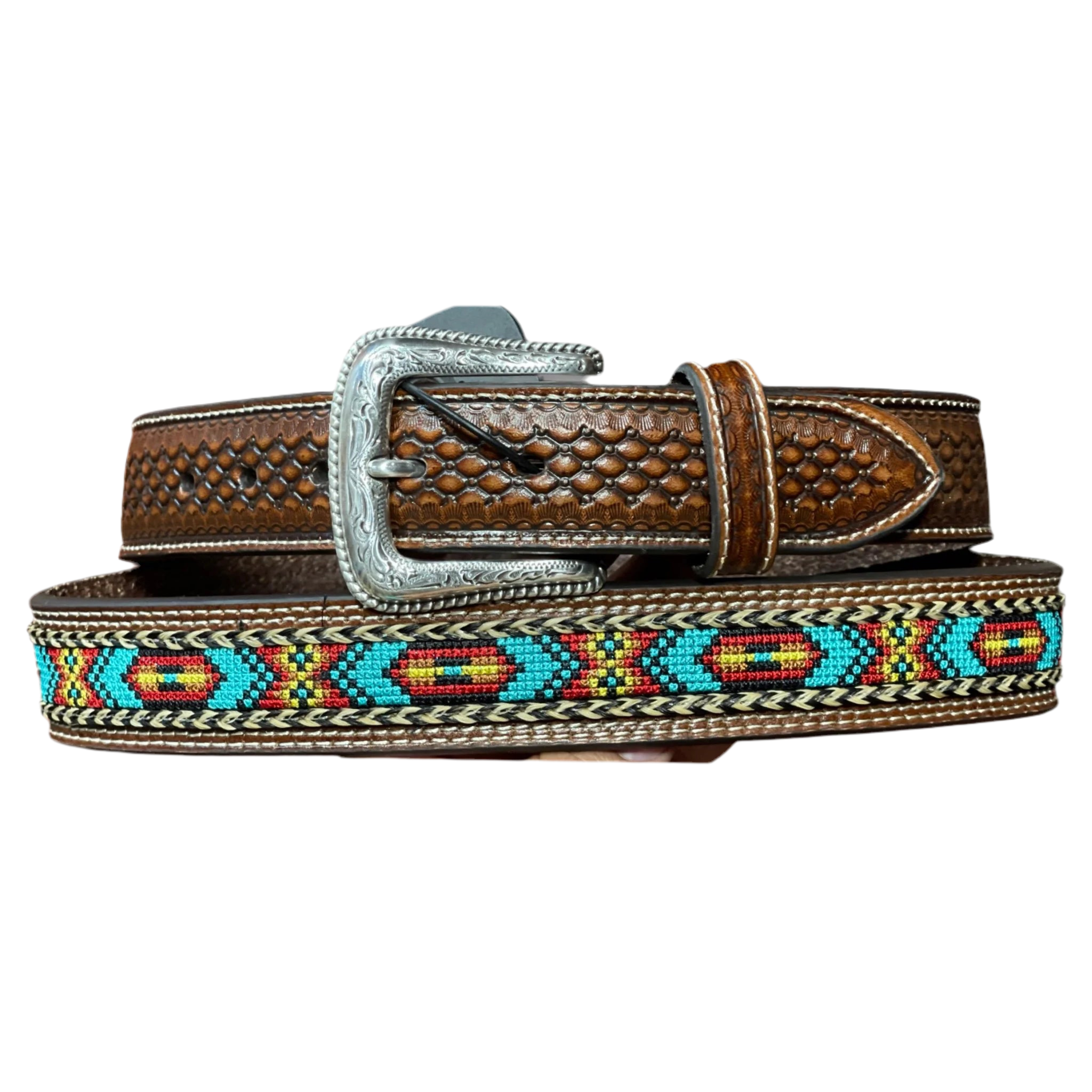 NOCONA MENS AZTEC TEAL RED AND YELLOW WESTERN BELT - N20002102