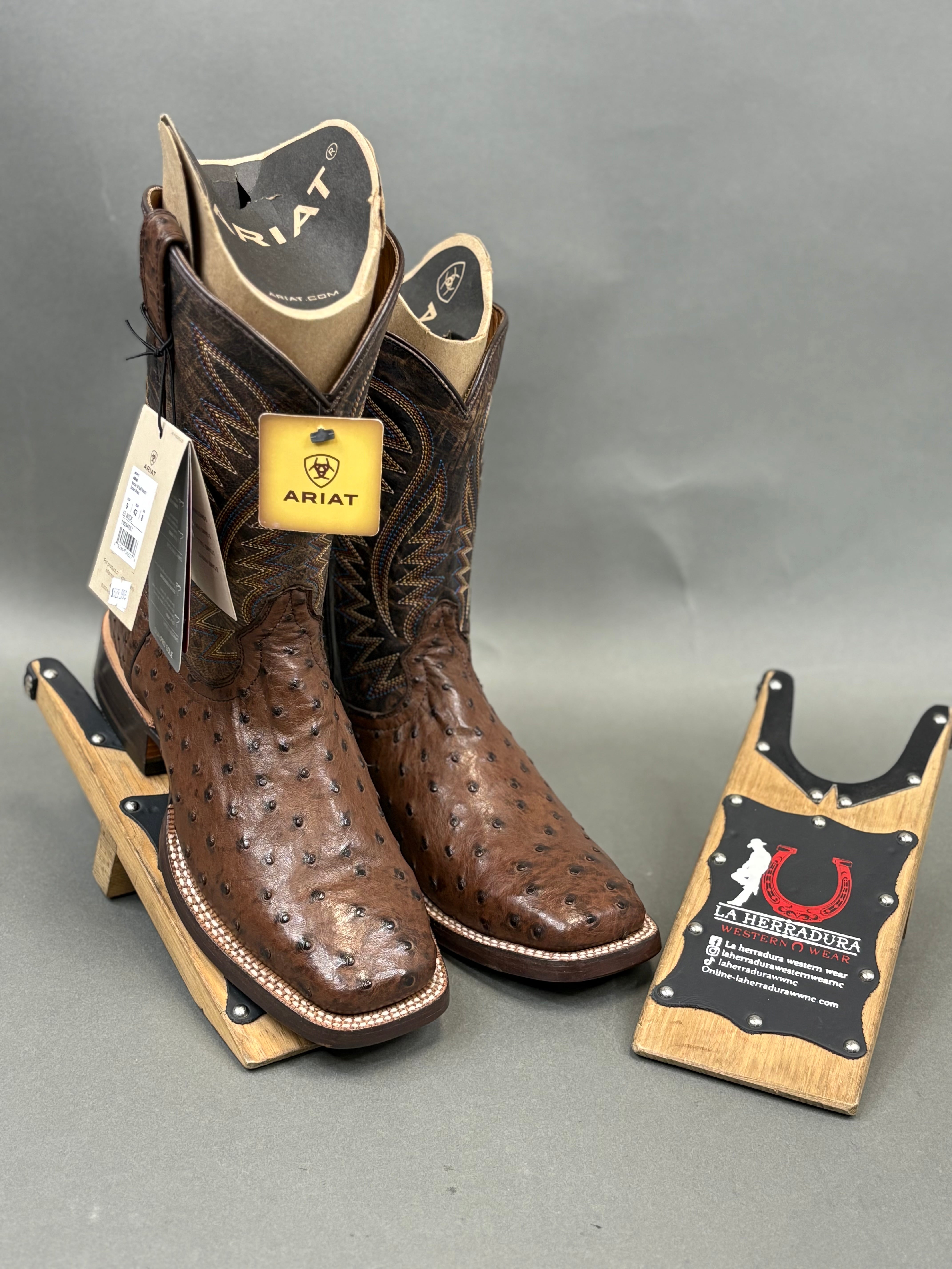 MENS ARIAT MOCHA FULL QUILL OSTRICH DUSTED WHEAT