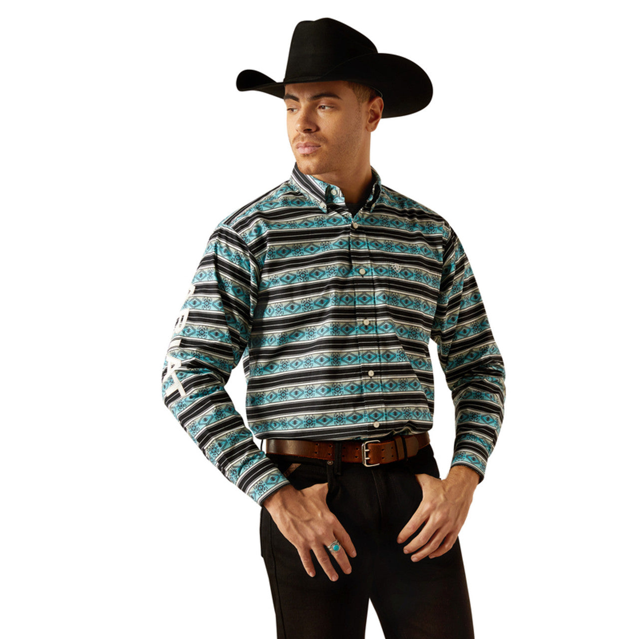 Ariat Team Osborne Long Sleeve Shirt Turquoise/White Classic Fit - 4054