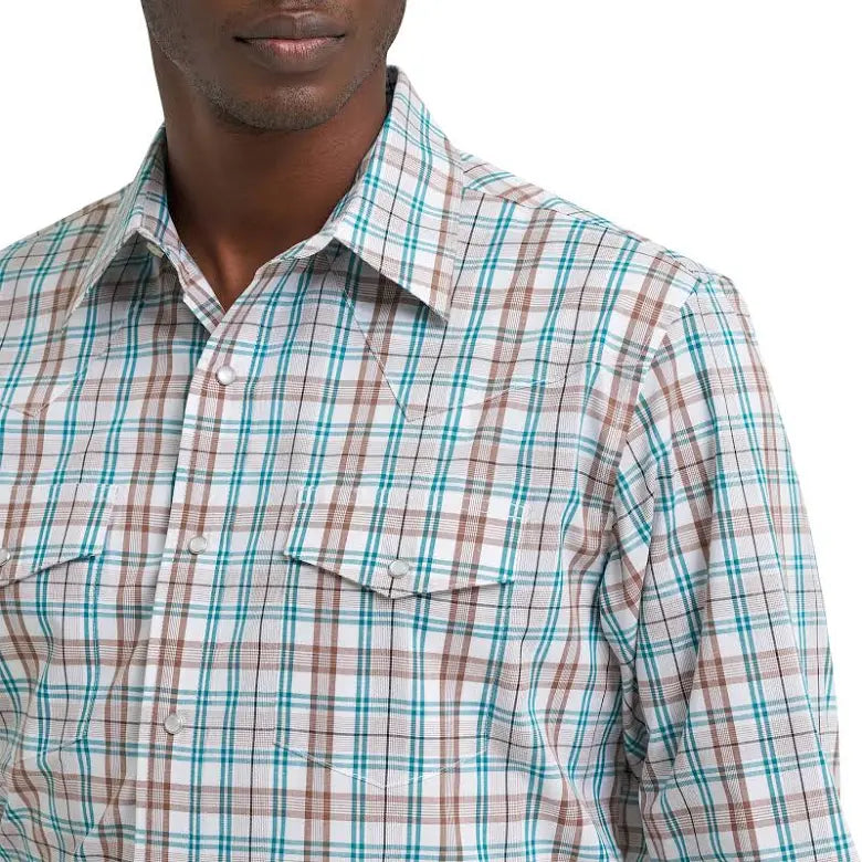 MEN WRANGLER GREEN/ BROWN STRIPED BUTTON UP SHIRT- 112379034