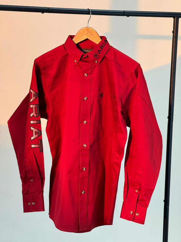 ARIAT TEAM LOGO TWILL RED CLASSIC FIT LONG SLEEVE SHIRT 10048809