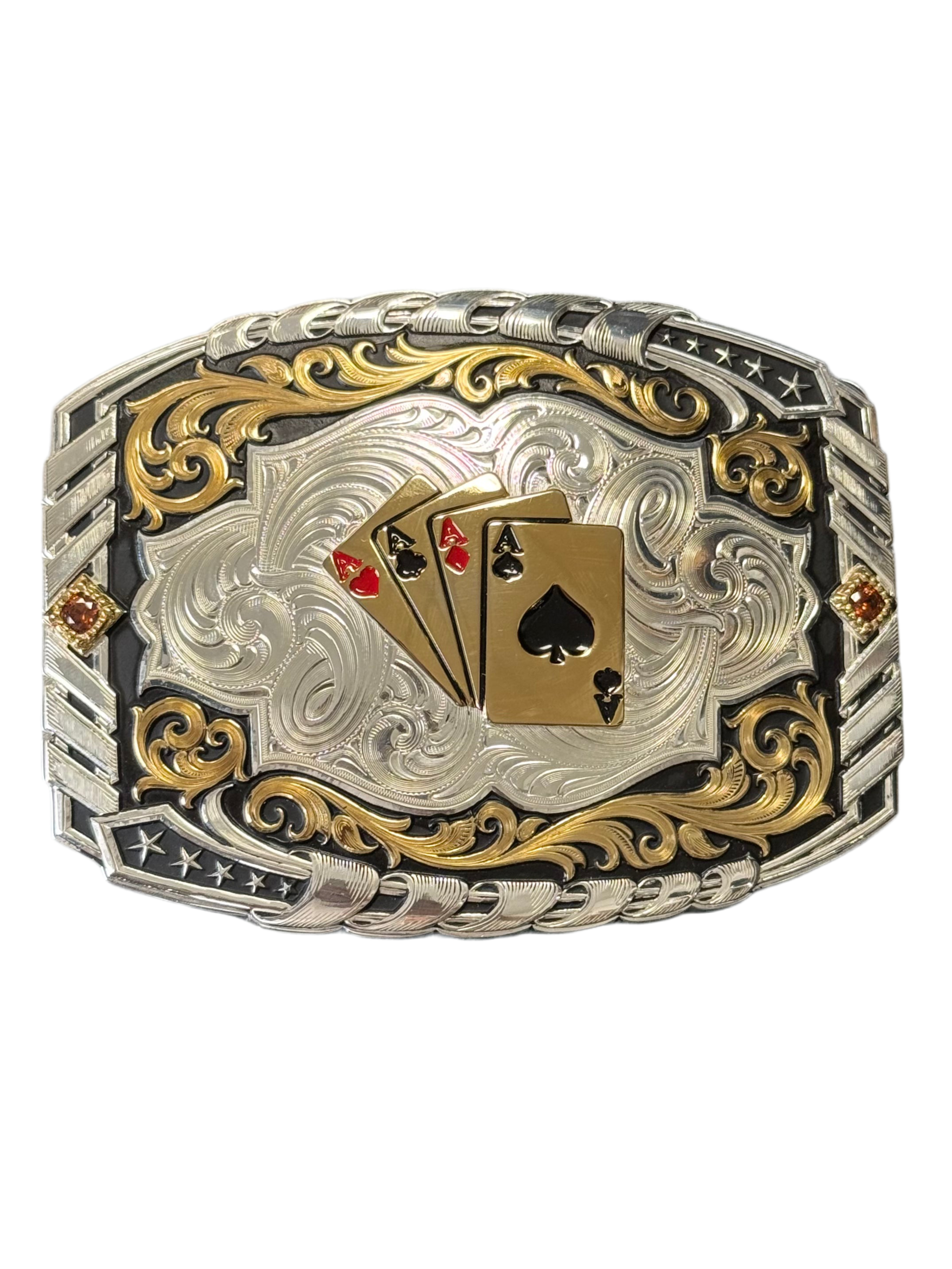 MONTANA SILVERSMITH TWO TONE CANTLE ROLL BUCKLE 4-ACES