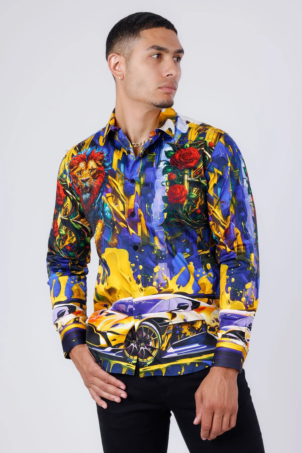 BARABAS ROYAL LION PR05 BLUE LONG SLEEVE SHIRT