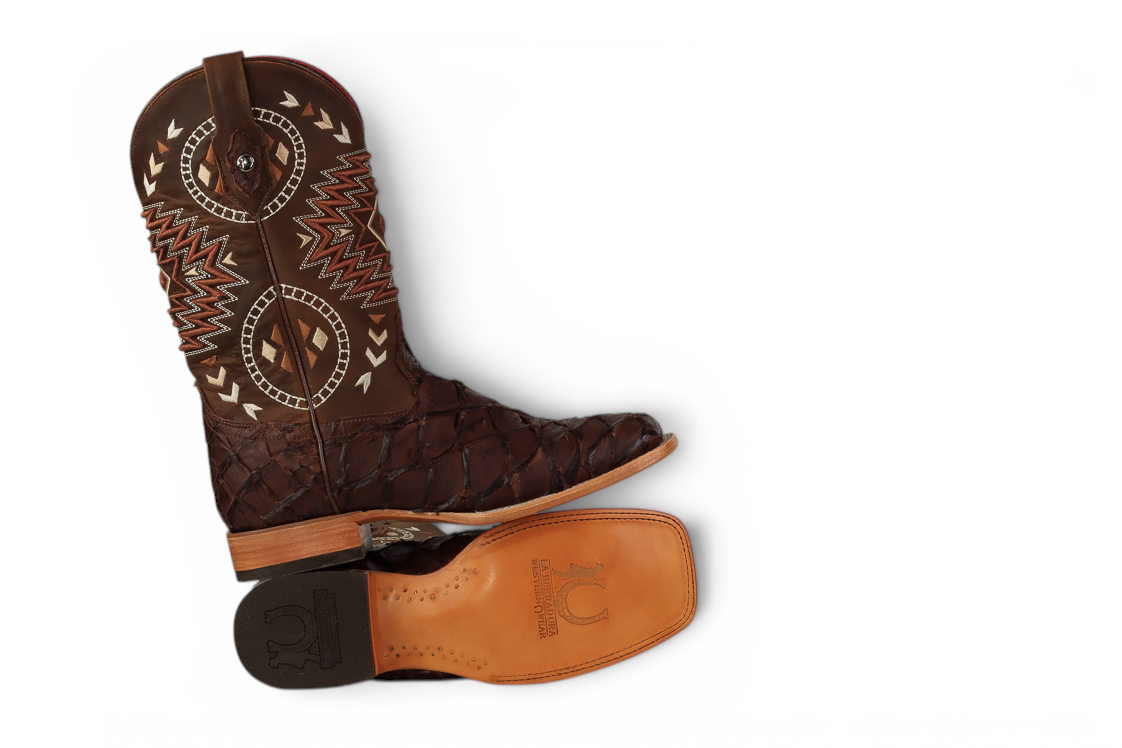 LA HERRADURA LH005 MEN’S BOOTS EXOTIC-RANCHERA FISH MATTE BROWN SQ-TOE EE