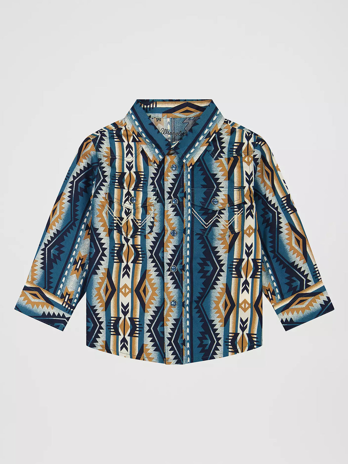 CAMISA WRANGLER DE MANGA LARGA PARA NIÑO AZUL ESTILO AZTECA 112381491