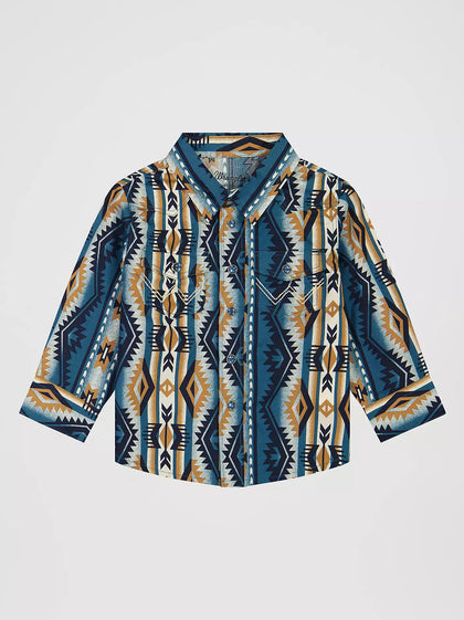 BOY'S LONG SLEEVE WRANGLER SHIRT BLUE AZTEC STYLE 112381491