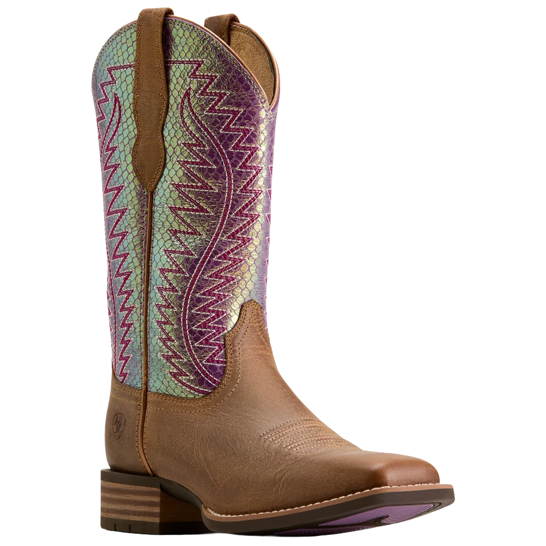 WOMENS ARIAT BOOTS MONTE VISTA AUTUMN TAN LAVENNDER GLOW SNAKE PRINT WIDE SQ TOE 10080465
