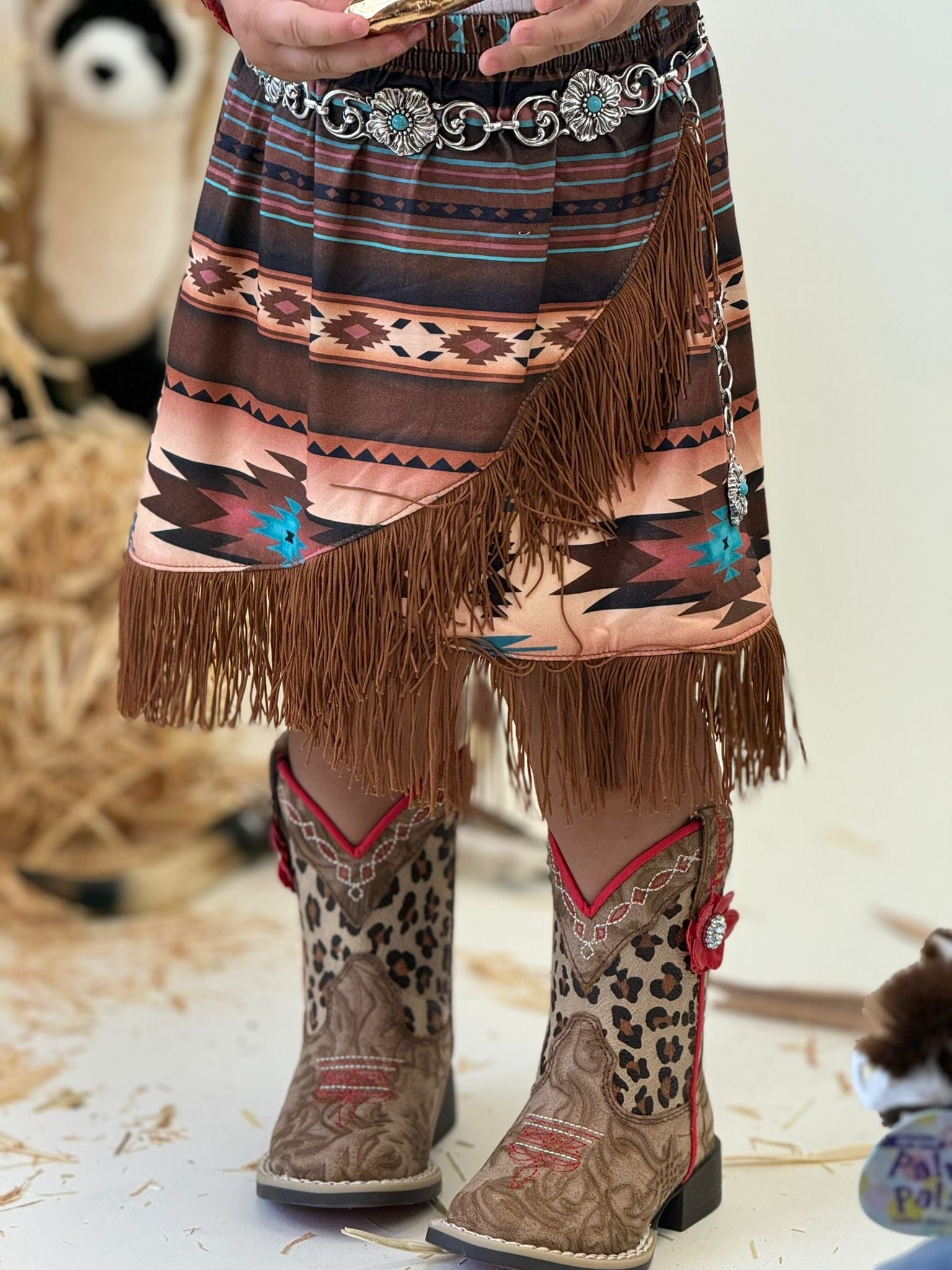 SHEA BABY BROWN AZTEC FRINGE SKIRT TODDLER