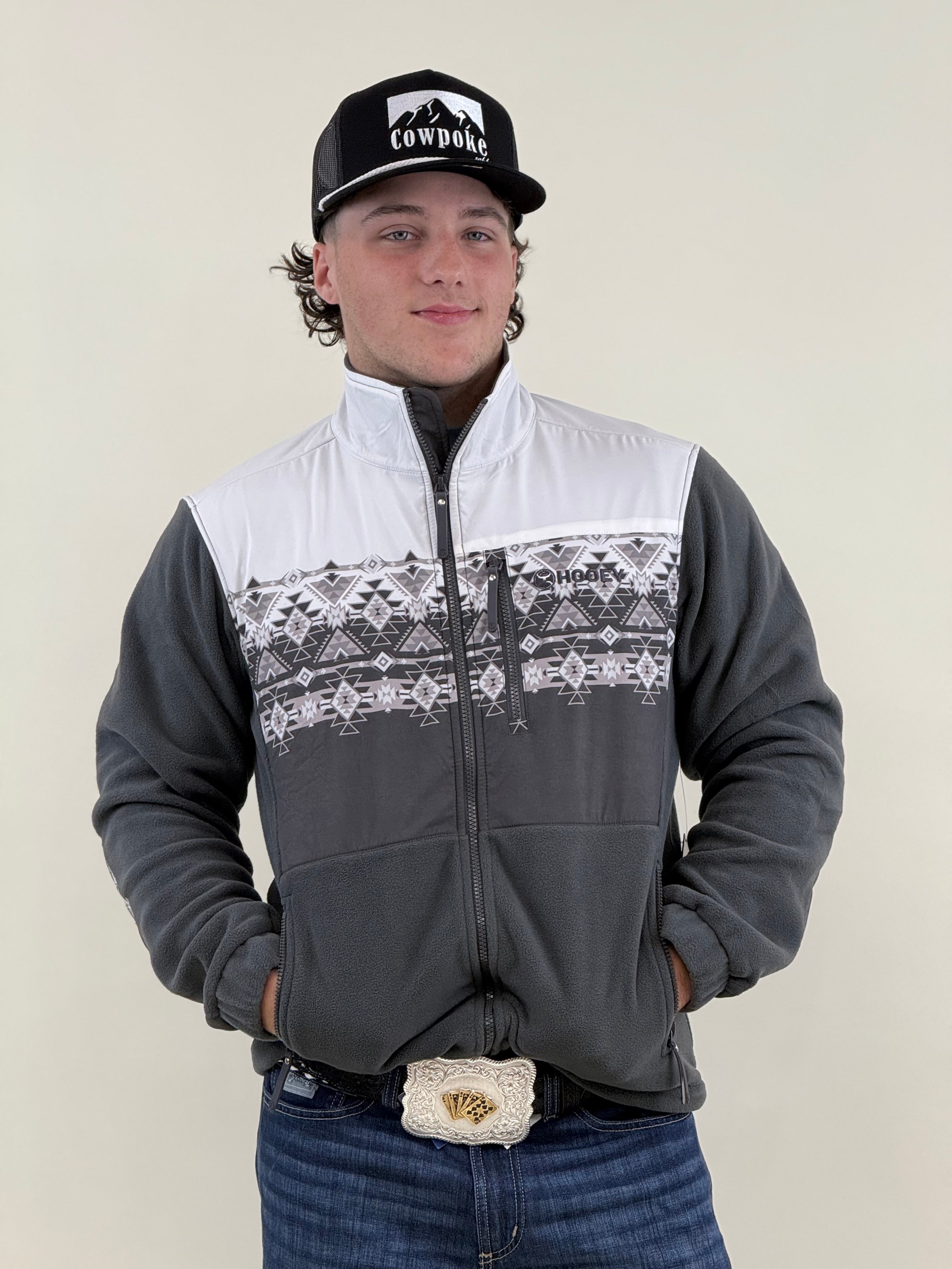 Hooey® Men's Tech Fleece Jacket Black/White w/Aztec BKWH-S