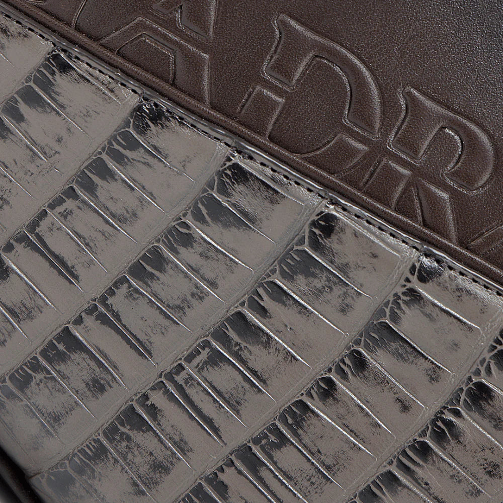 BOLSA CUADRA MENS ALLIGATOR CERDENA CAFE LASER ZIP DU729