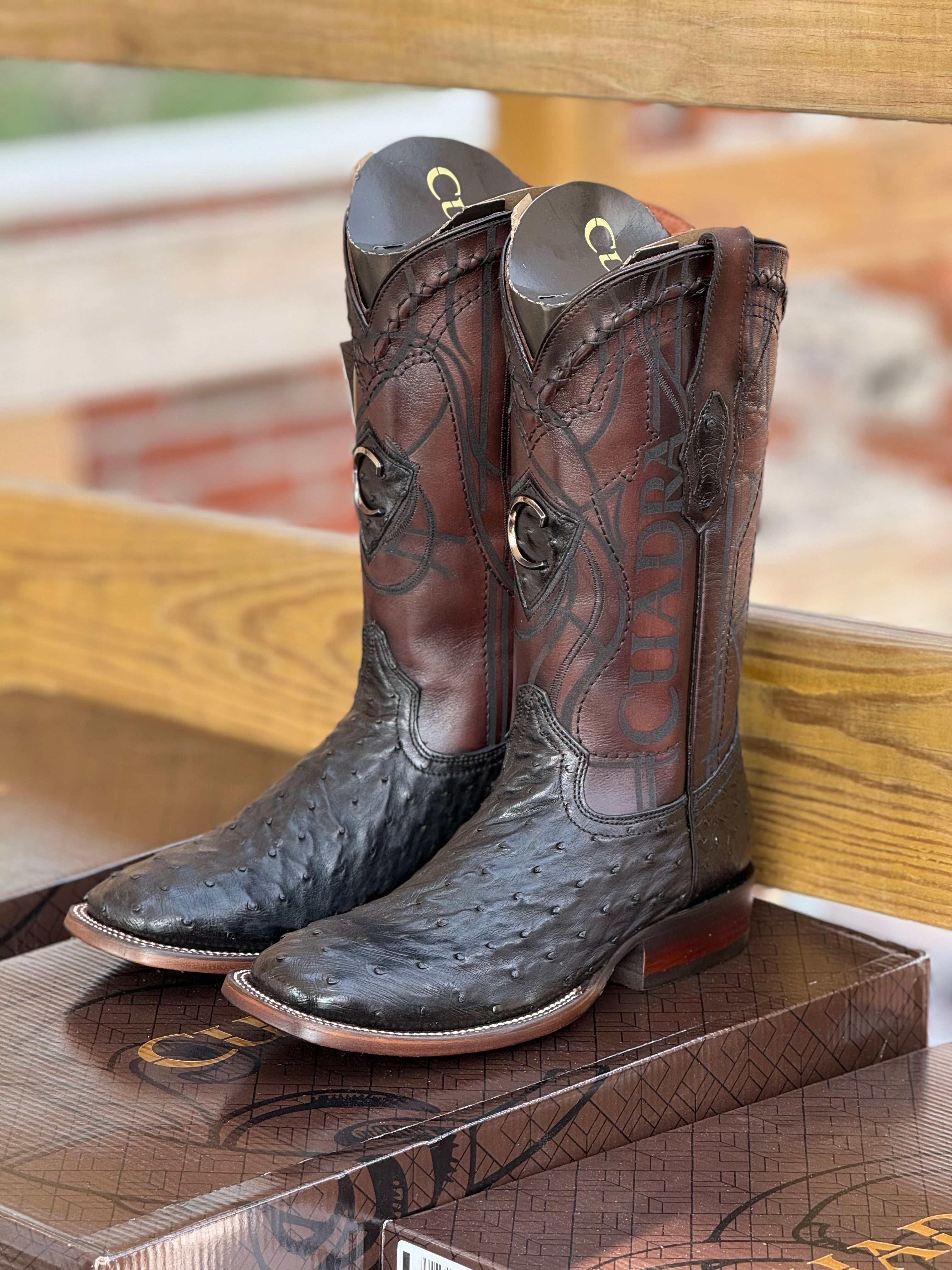 CUADRA BOOT OSTRICH NEGRO SQUARE TOE