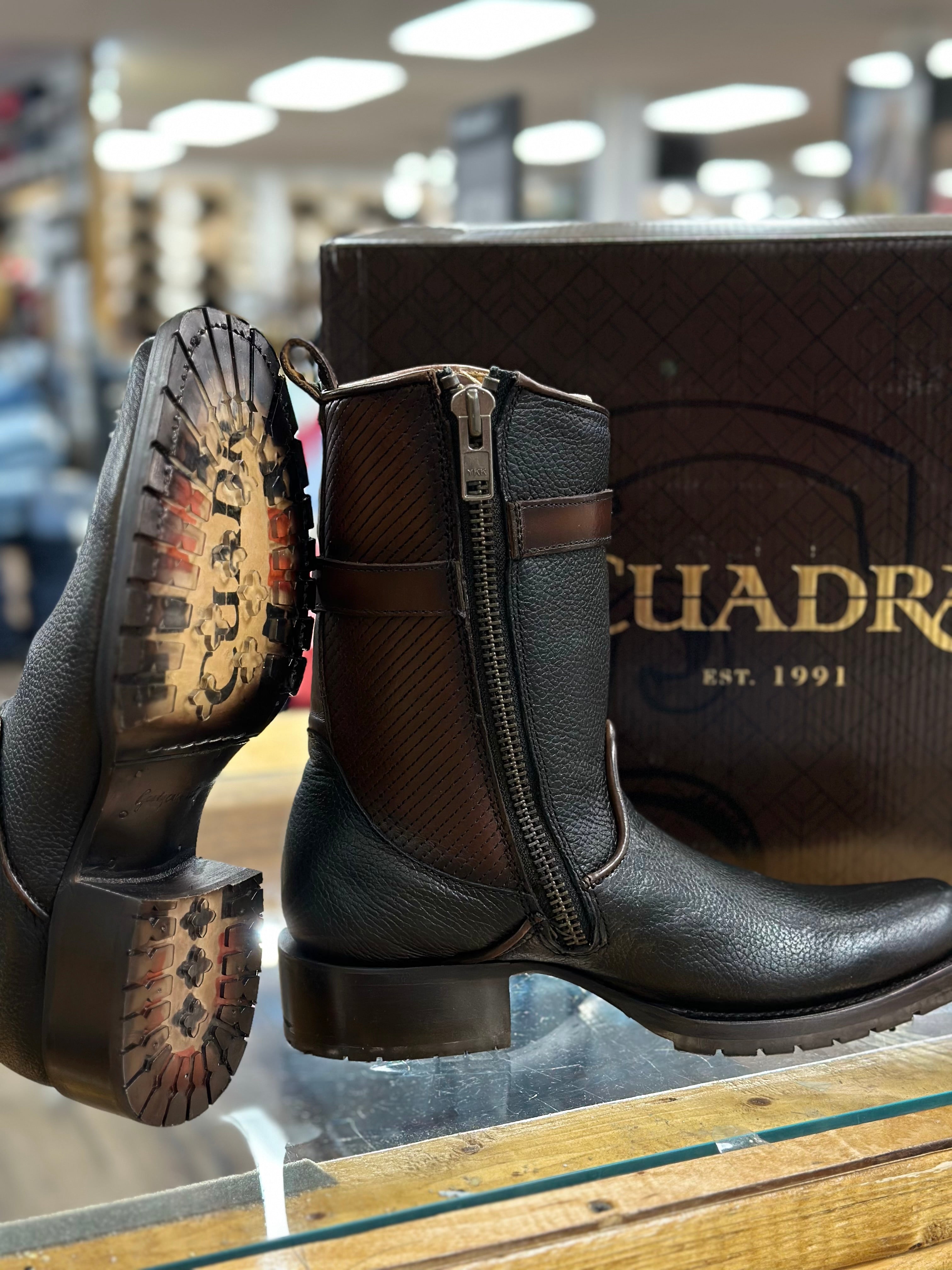 CUADRA SHORT BOOT RES SANTANA NEGRO LAZER & EMBROIDERY NARROW SQUARE TOE