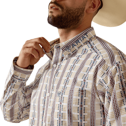 ARIAT MENS TEAM DANIEL LS SHRT WHITE MULTI SOUTHWEST /BLUE 10073627