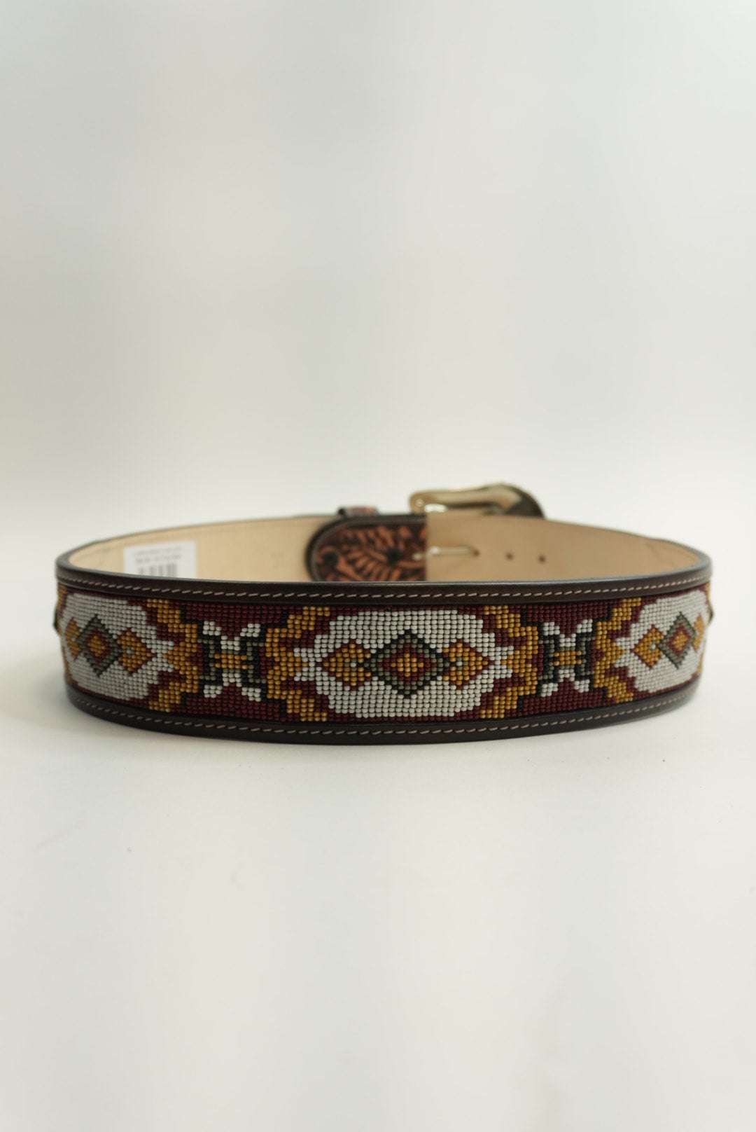LA HERRADURA BELT CHOCOLATE  AZTEC BURGUNDY/MUSTARD YELLOW NEW DESIGN Laherradurawwnc.com