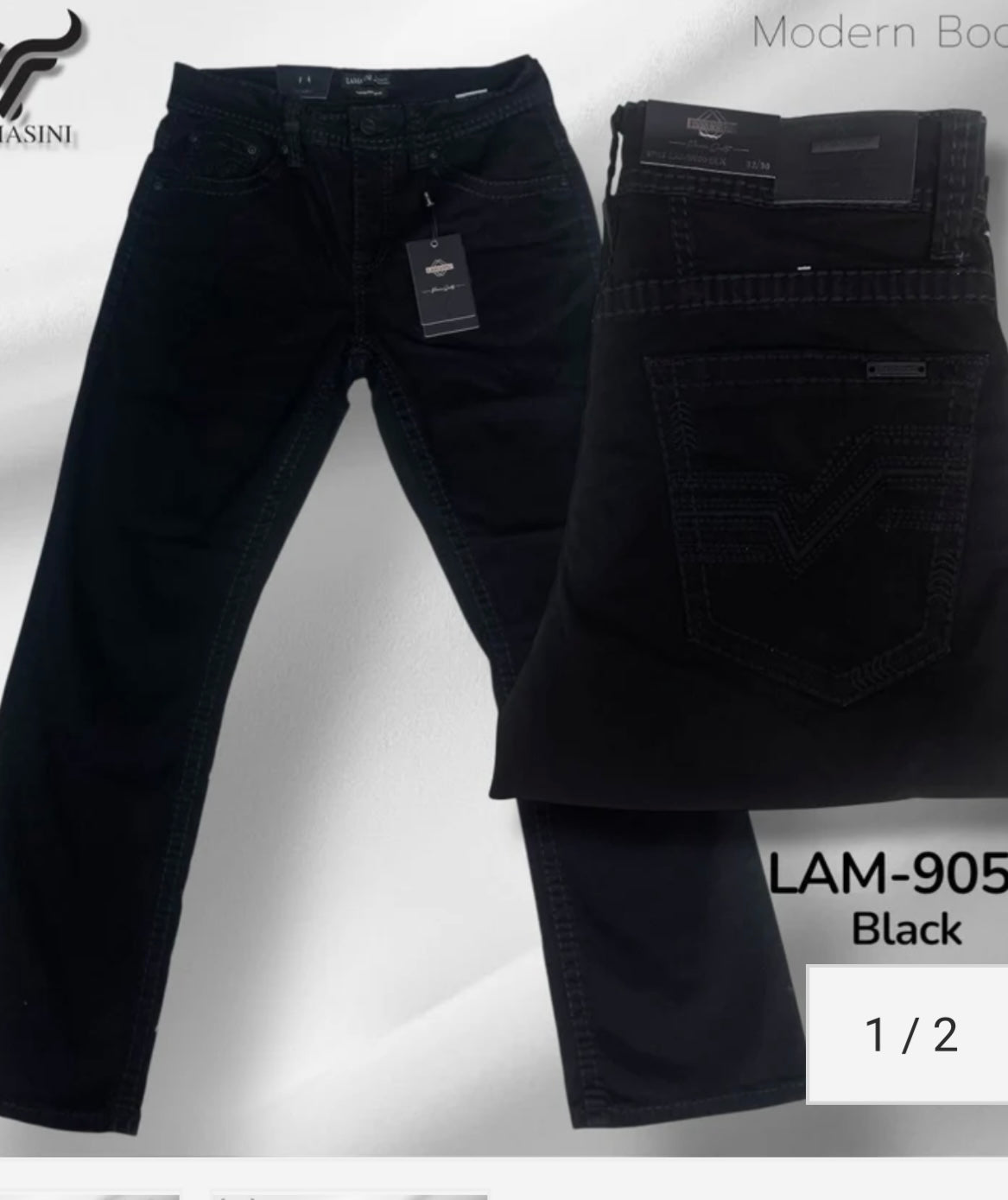 LAMASINI MENS JEANS MODERN BLACK DENIM LAM9050-BLK
