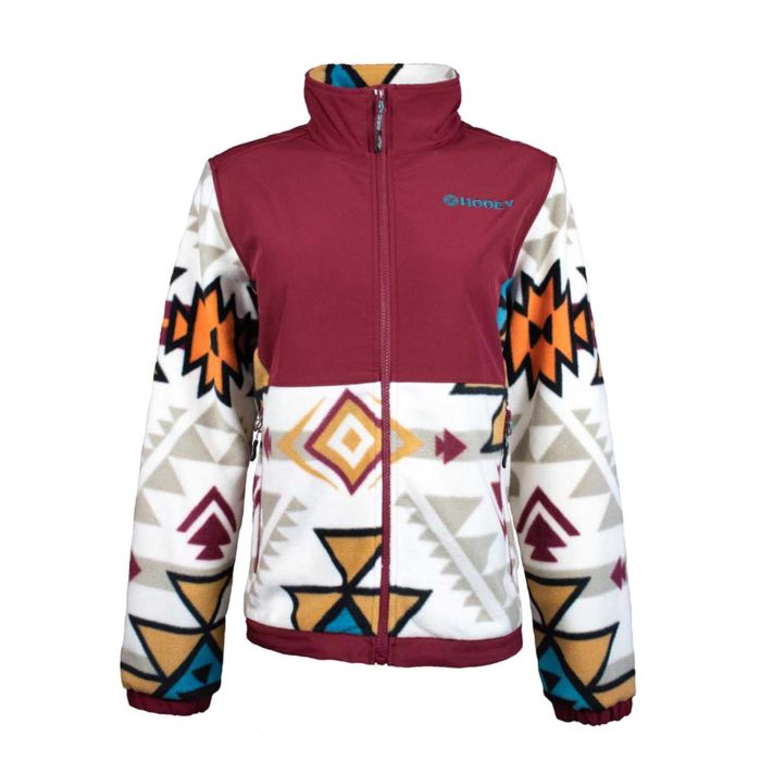 Hooey Girls tech jacket burgundy texture with cream pattern fleece HJ081BUCR