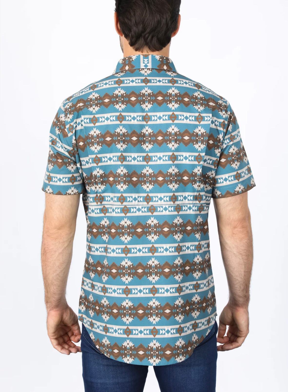 Platini Mens Performance Classic Fit Western Short Sleeve Aztec Print Teal Shirt