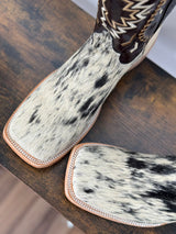 RANCHERS MEN COWHIDE BLACK&WHITE TOBACCO CHEROKEE BOOT EVERY PAIR IS UNIQUE!