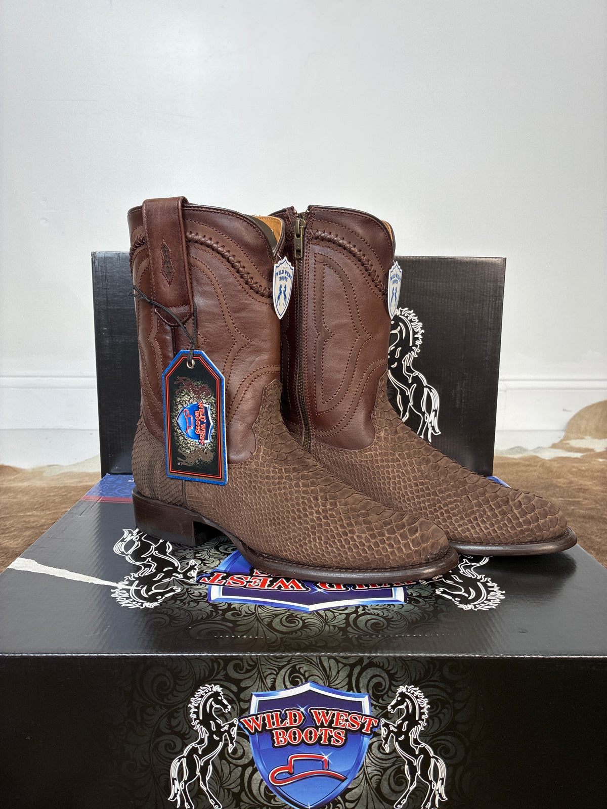 WILD WEST ROPER BOOT PYTHON NOBUCK BROWN 2691ZN5707