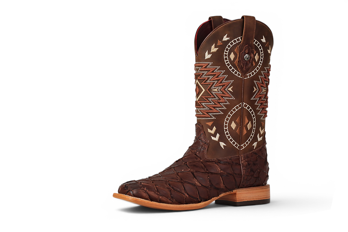 LA HERRADURA LH005 MEN’S BOOTS EXOTIC-RANCHERA FISH MATTE BROWN SQ-TOE EE