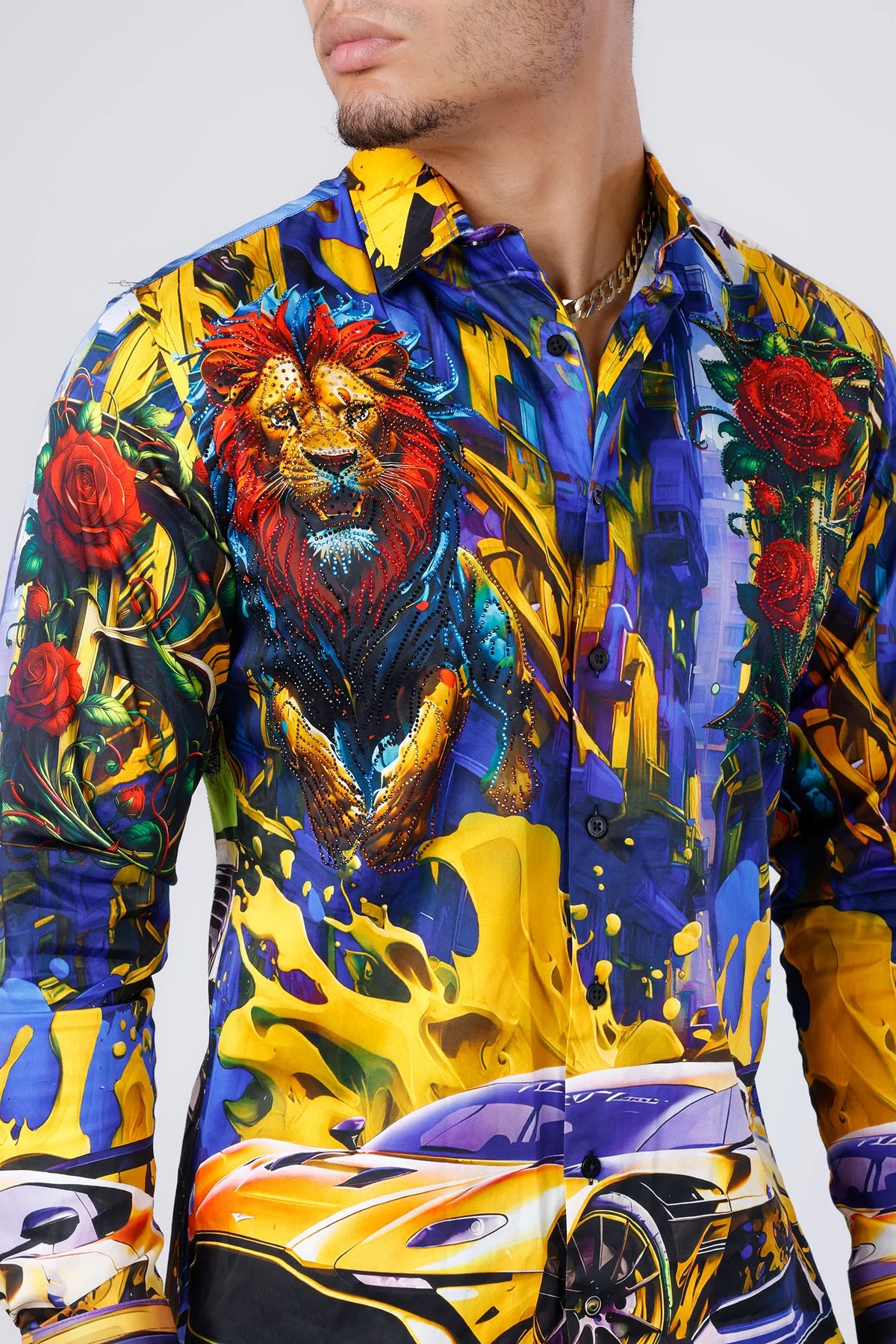 BARABAS ROYAL LION PR05 BLUE LONG SLEEVE SHIRT