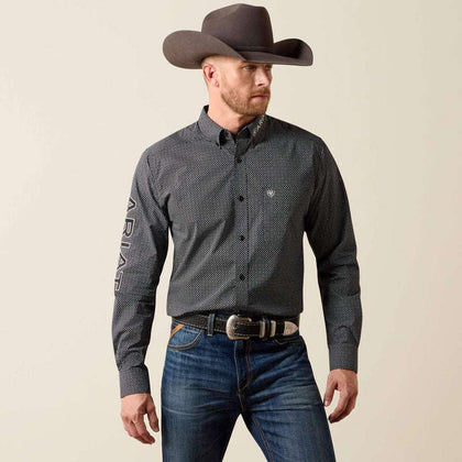 ARIAT MENS TEAM DANIEL FTD LS SHRT BLACK MEDALLION PRINT/BLACK 10073630