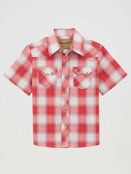 WRANGLER KIDS RED/WHITE BUTTON UP SHORT SLEEVE SHIRT- 112378937