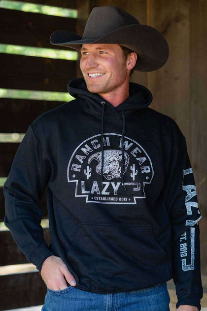 SUDADERA NEGRA CON CAPUCHA LAZY J RANCH PARA HOMBRE 2022