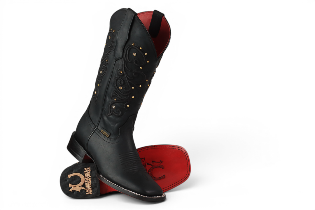 BOTAS DE MUJER LA HERRADURA EMILY NEGRO CRAZY PUNTA CUADRADA