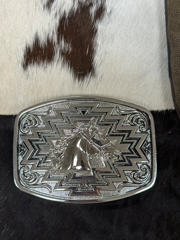 SQUARE ROUND HORSE SILVER BUCKLE