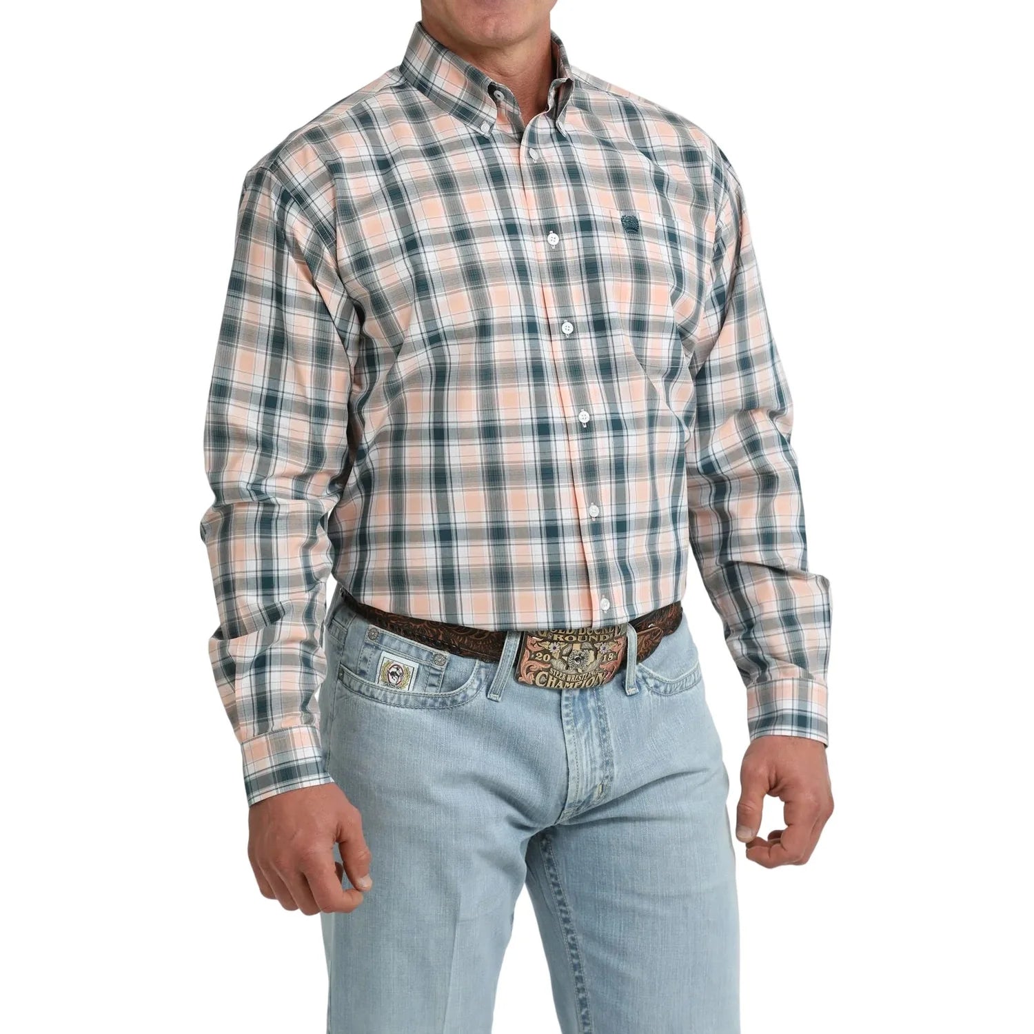 CINCH MENS PLAID CORAL LONG SLEEVE SHIRT - MTW1106103