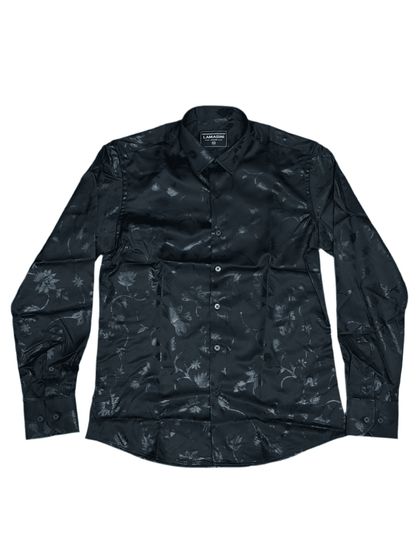 CAMISA DE HOMBRE LAMASINI CORTE MODERNO ELÁSTICA CON LÁMINA ESTAMPADA NEGRA - LAM4477