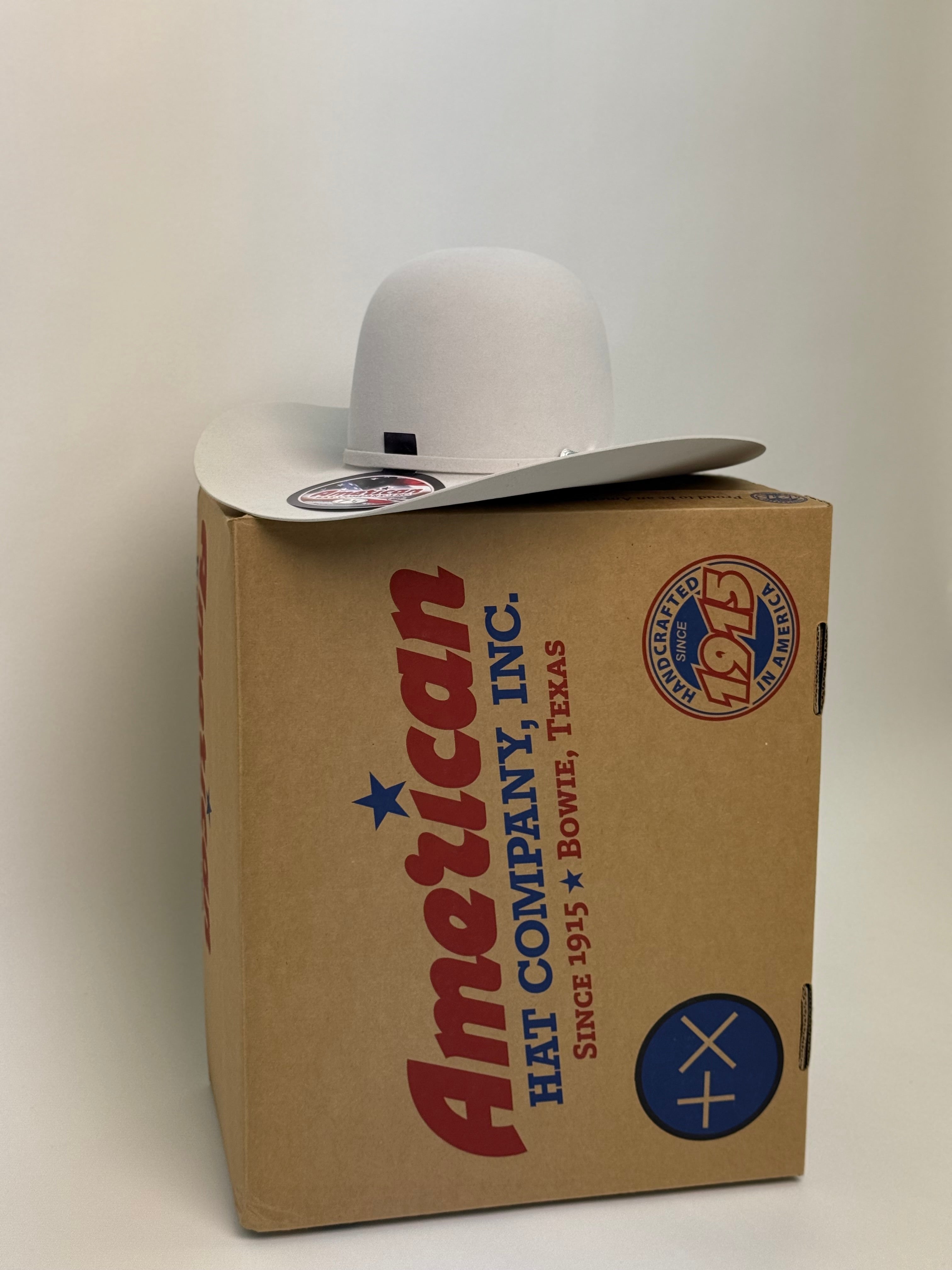 7X American Felt Hat Silver Sand Open Crown