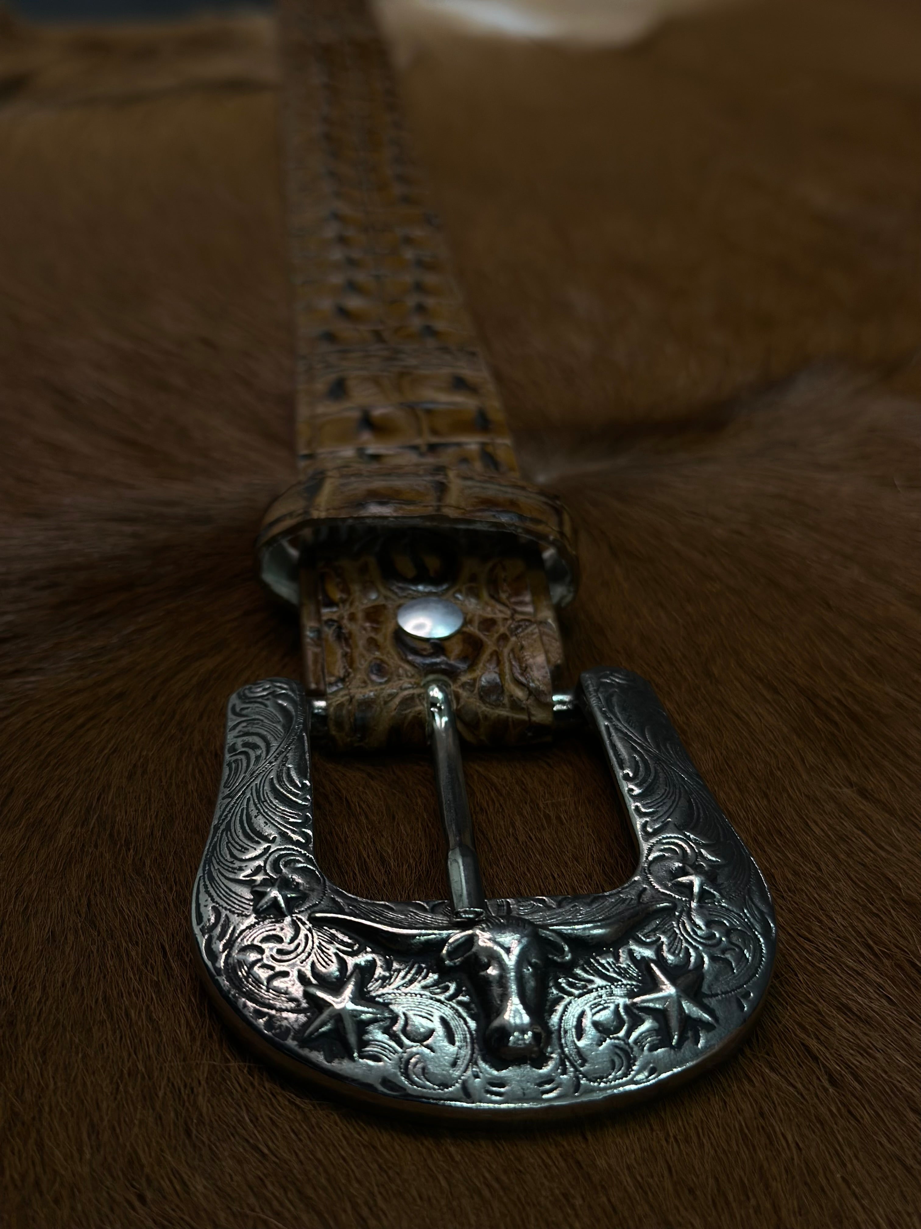 ROCKEM UNISEX CAIMAN SKIN DARK TAN BELT