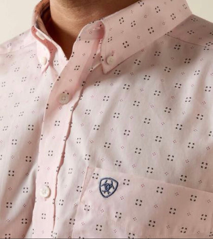 ARIAT MEN WF WALLY FTD LS SHRT BARELY PINK GEO PRINT 10073690