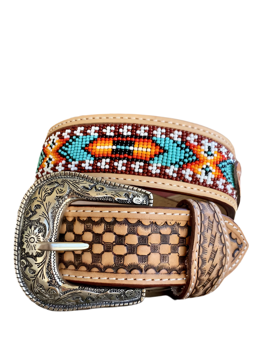 ORIGINAL CHALLENGER HORSE WEAR TAN TURQUOISE BEAD AZTEC BELT- 26RT22A