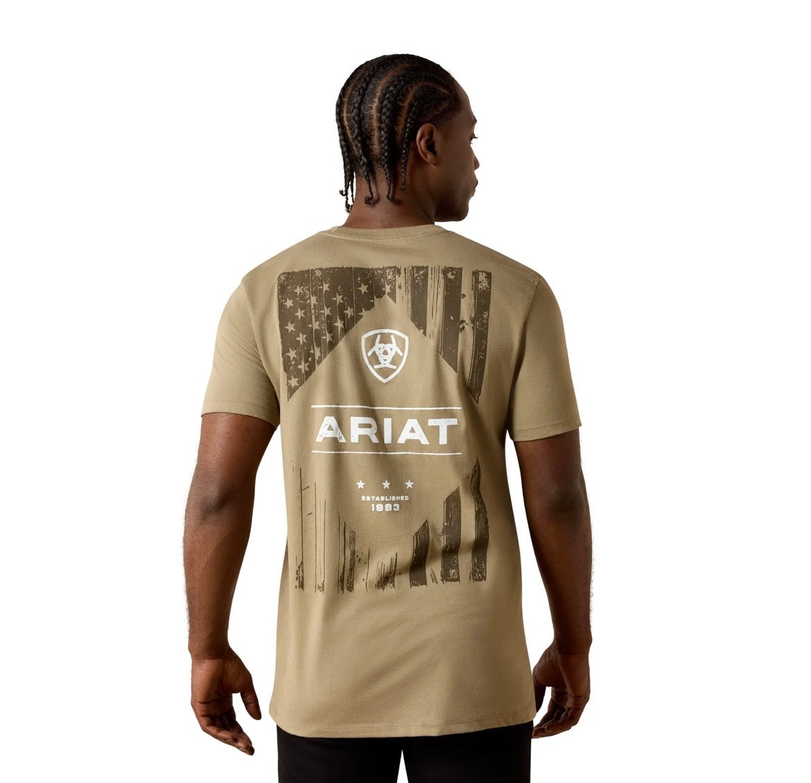 ARIAT MEN T-SHIRT WOODEN DIAMOND FLAG V2 BUCKLE SMU SS FALLEN ROCK 10070421