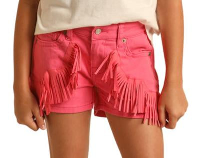 GIRLS ROCK & ROLL PINK FRINGE SHORTS