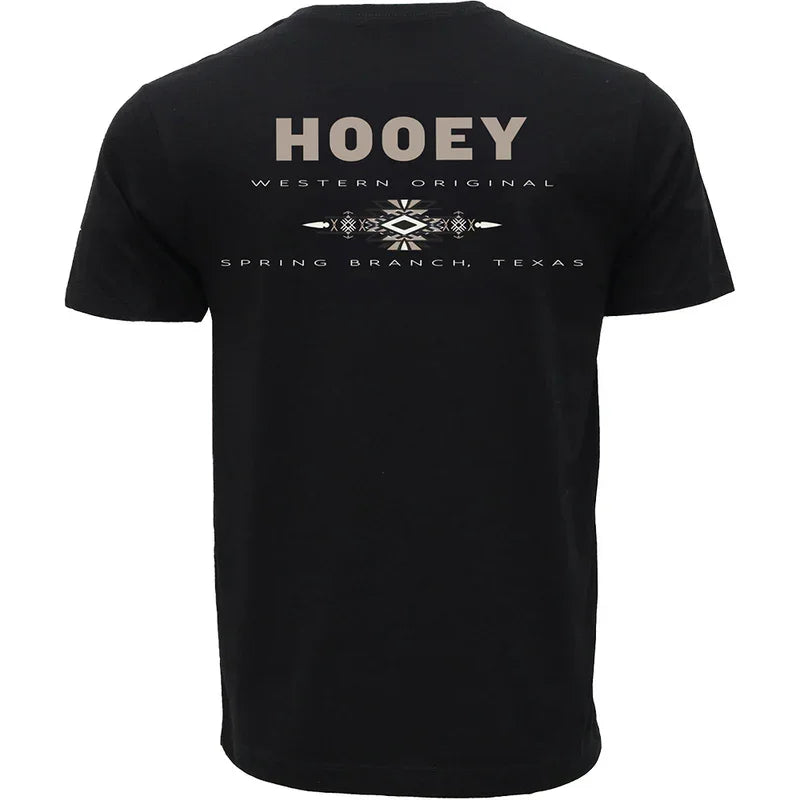 HOOEY BOYS TSHIRT BLACK CREW NECK WITH TAN LOGO ON BACK- HT2601BK