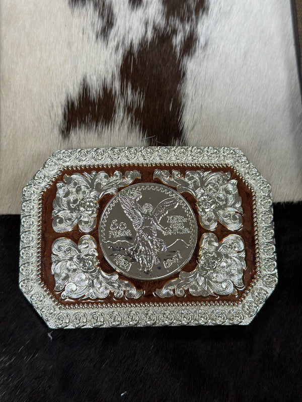 SQUARE CUT SILVER MARBLE 50 PESOS BUCKLE