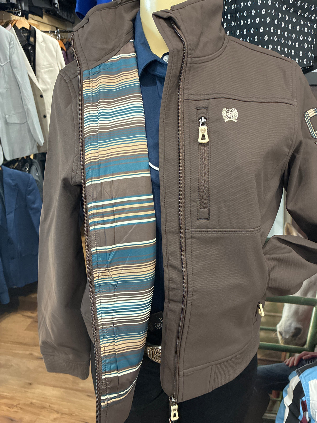 CINCH WOMEN BONDED JACKET BROWN TEAL/BROWN STRIPE LOGO ON ARM MAJ9902004