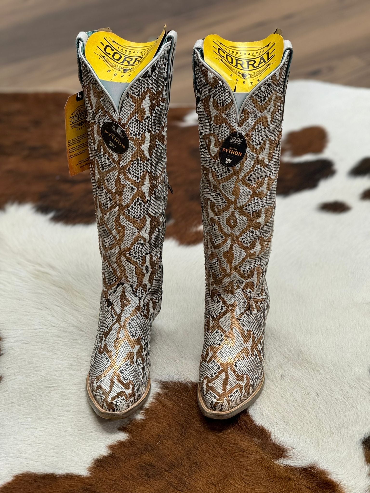 WOMENS CORRAL NATURAL GOLDEN HAND PAINTED PYTHON TALL BOOT