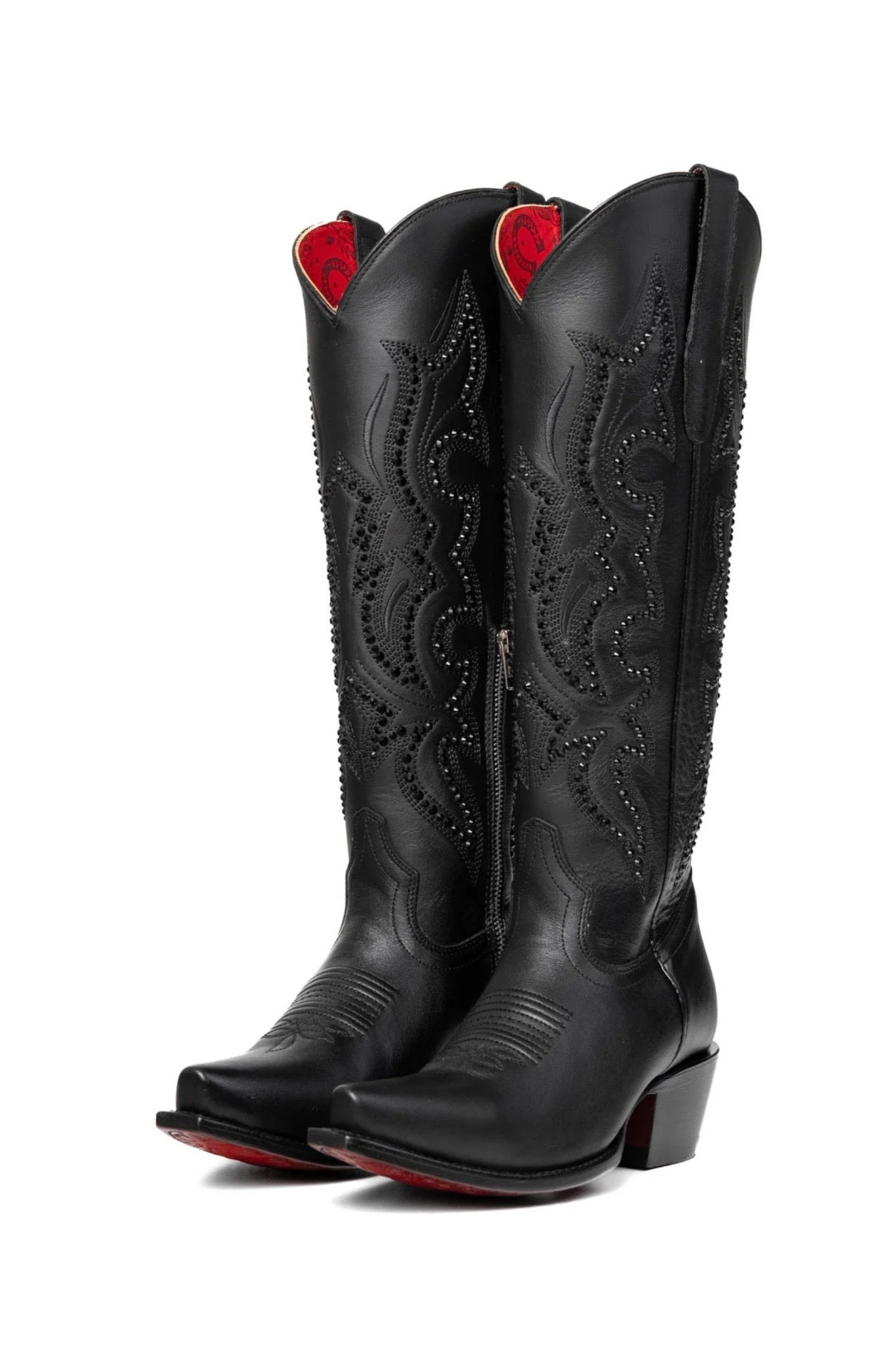 ROCKEM MARBELLA TALL GLAZE BLACK SNIP TOE RED BOTTOM