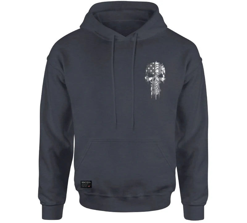 HOWITZER PATRIOT MEN GREY HOODIE FLAG SKULL LOGO CV3417