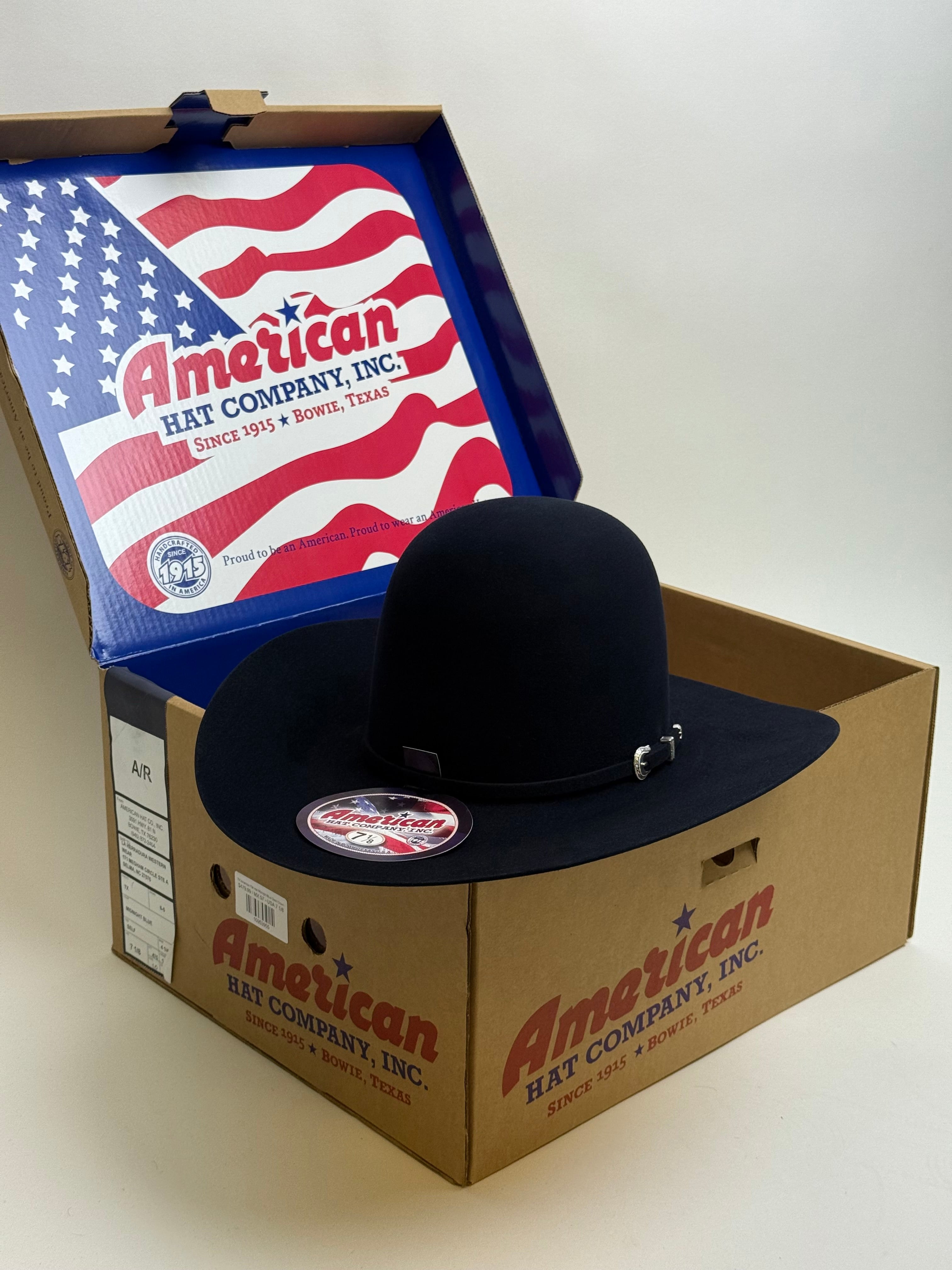 7X American Felt Hat Midnight Blue Open Crown