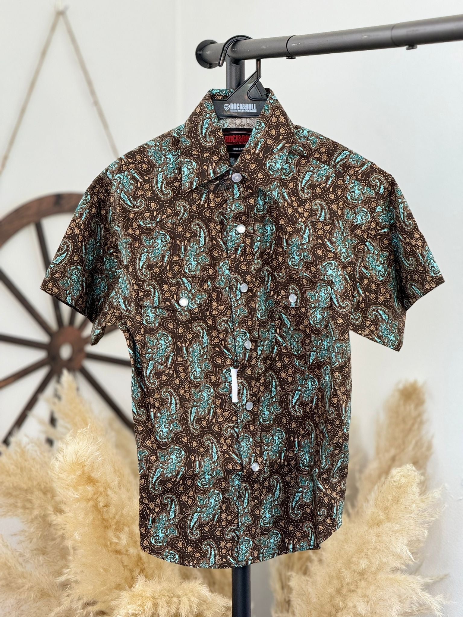 ROCK&ROLL BOYS TURQUOISE PAISLEY SNAP SHORT SLEEVE SHIRT