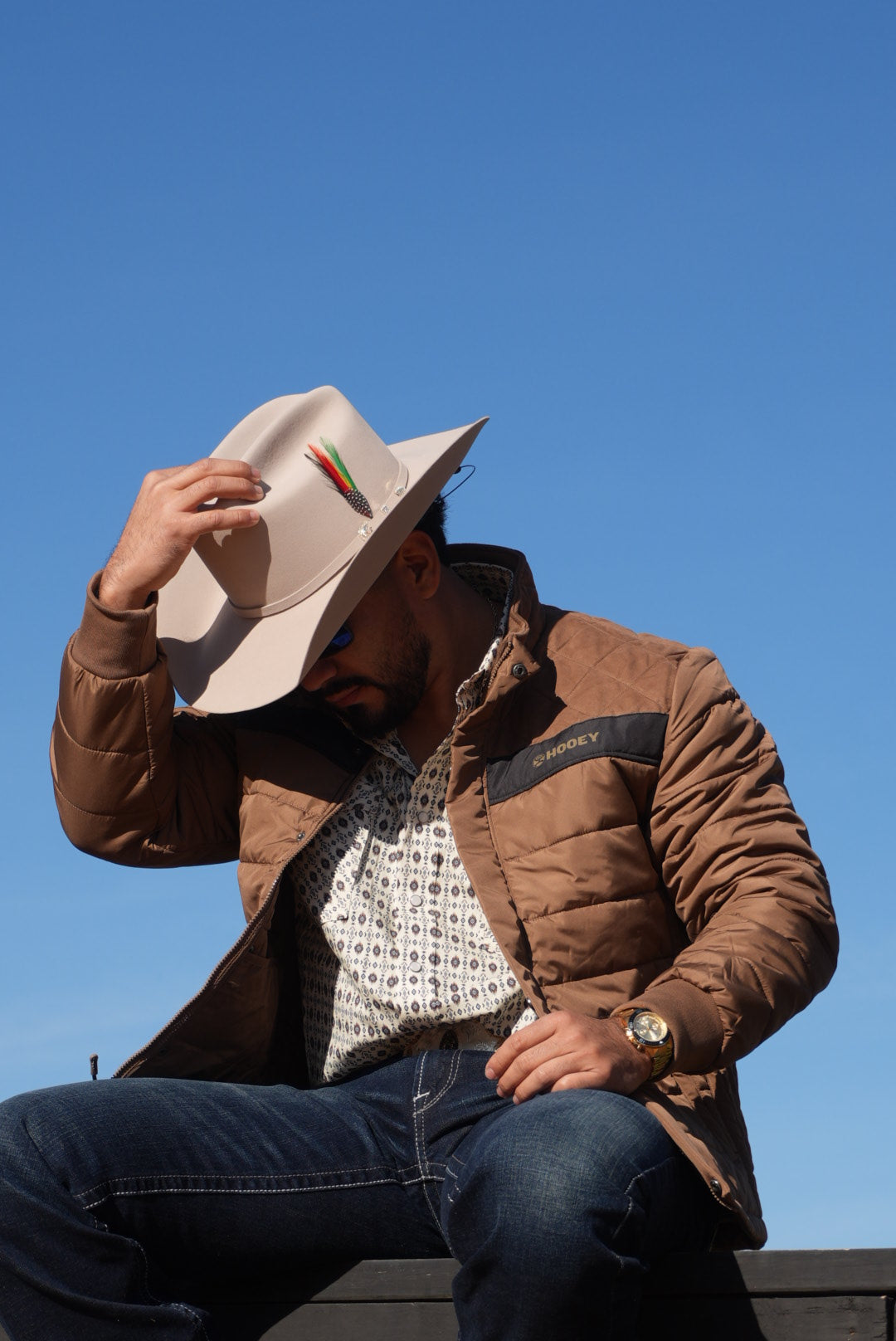 HOOEY MENS BAFF SHITAKE BROWN PUFFER FULL ZIP JACKET HJ147BR